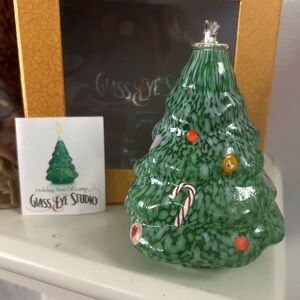 Glass Eye Studio Hand Blown Art Glass Christmas Tree Oil Lamp.